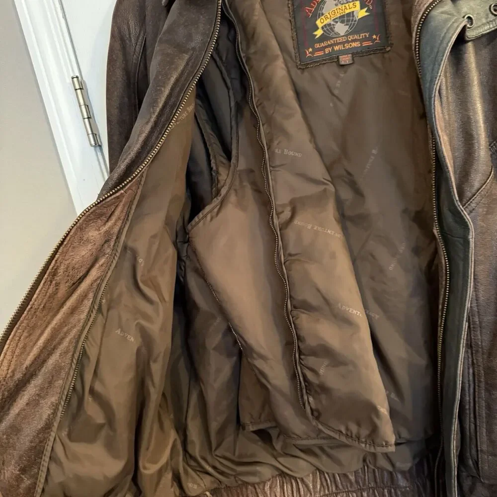 VTG Wilsons Leather Jacket Mens Large Tall Two-Tone Brown Green Distressed EUC‎